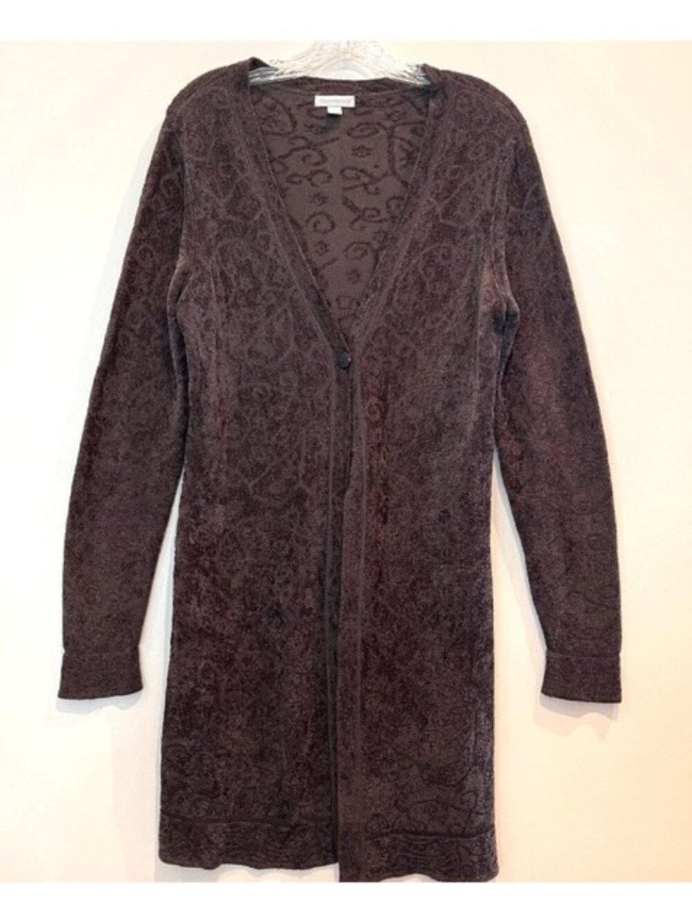 Charter Club Women's Medium Burnout One Button Opening Cardigan Brown Sweater